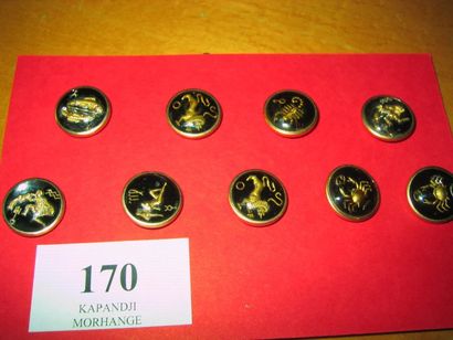 null 9 boutons signes du zodiac. 20ème. (D. 18 mm).