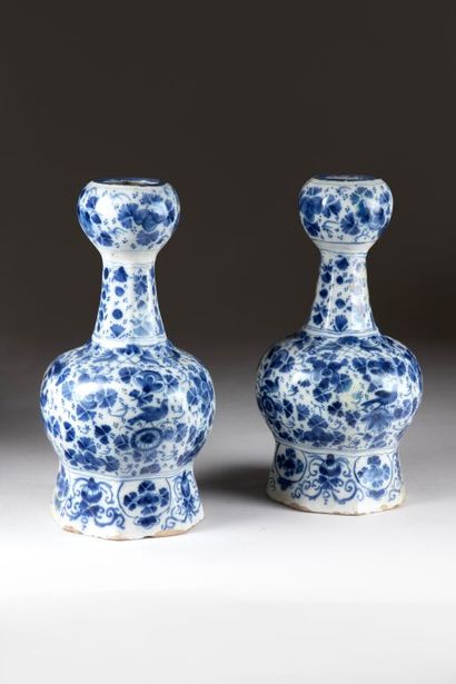 DELFT. 
Pair of baluster vases with cut sides...