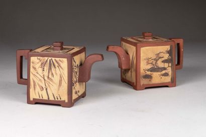 CHINA.
Pair of small teapots in brown tinted...