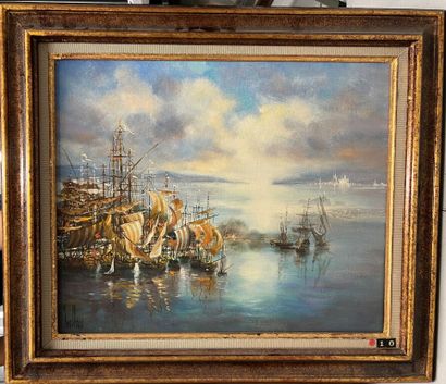null Yves CHAIX (1936). Set of 5 oils on canvas or isorel:
- Sailing boats on departure.
-...