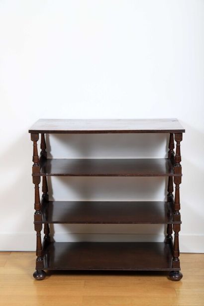 null Small varnished wood side table with four tops, baluster base ending in flattened...