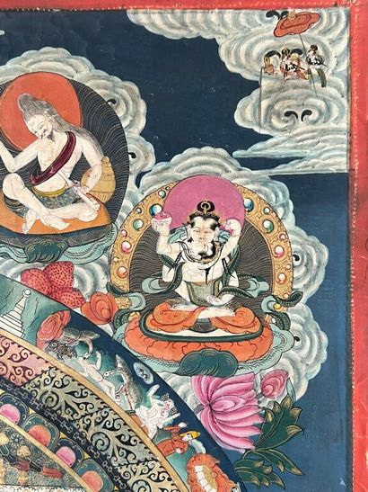 null TIBET. 
Thangka decorated with gods from the Buddhist pantheon such as Vajrapani,...