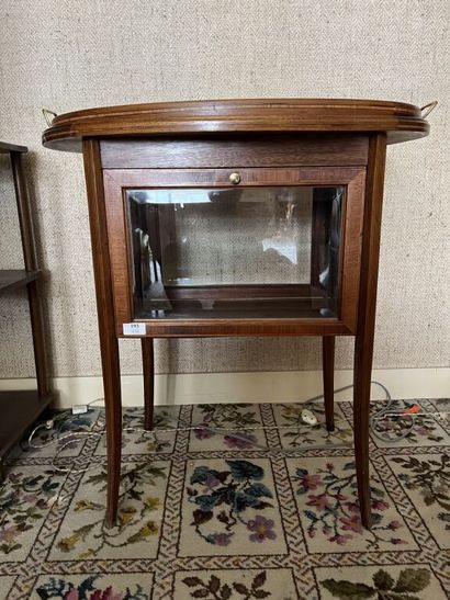 null Small middle window table in wood and veneer with frieze inlaid decoration,...