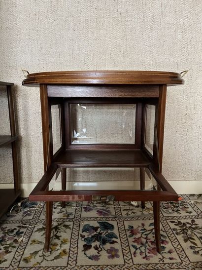 null Small middle window table in wood and veneer with frieze inlaid decoration,...