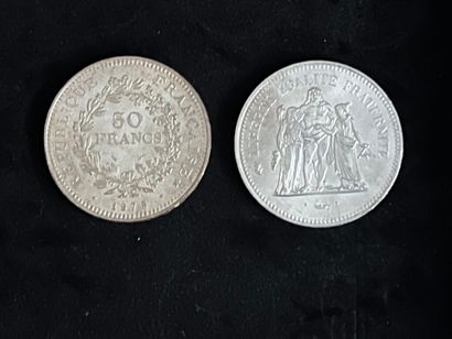 2 x 50 FRANCS Hercule 1975-1976, en argent...