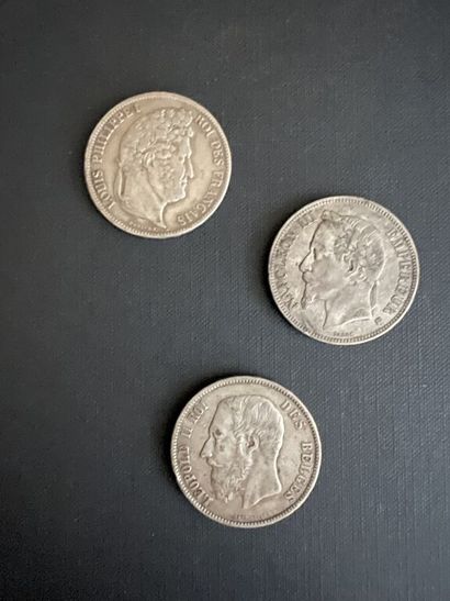 3 x 5 FRANCS en argent 900‰ : 
- 1837, Louis...