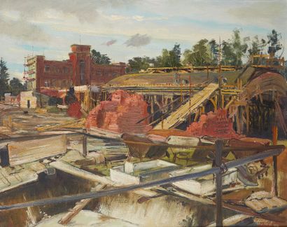 null Anton LEIDL (1900-1976).
Factory. 
Oil on canvas. 
Signed and dated 1950 lower...