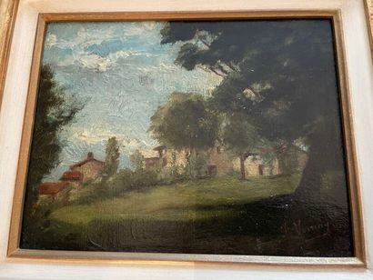 null François VERNAY (1821-1896)
Village landscape.
Oil on canvas.
Signed lower right.
21...