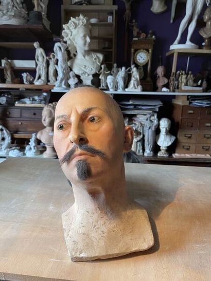 null Morphological study. 
Man with trimmed beard.
Polychrome wax bust with glass...