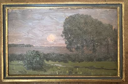 null Julius FÜRST (1861-1938). 
Landscape at sunset.
Oil on panel.
Signed on the...