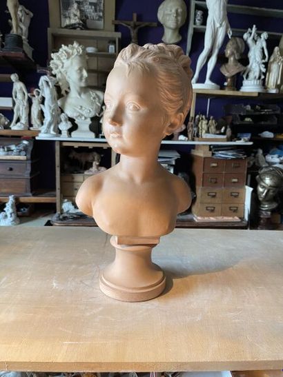 null After Jean-Antoine HOUDON ?
Portrait of the bust of Louise Brongniard. 
Plaster...