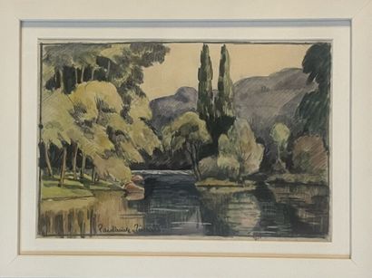 null Paul Emile PISSARRO (1884-1972). 
Fisherman's hut ; 2 lakeside landscapes ,...