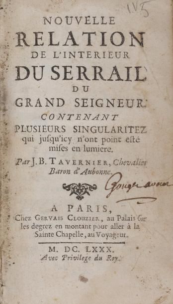 TAVERNIER (Jean-Baptiste) Nouvelle relation de l'intérieur du serrail (sic) du grand...