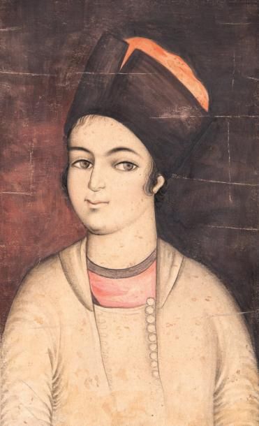 null PORTRAIT DE JEUNE PRINCE ZAND, IRAN, FIN DU XVIIIe SIÈCLE. Gouache sur papier...