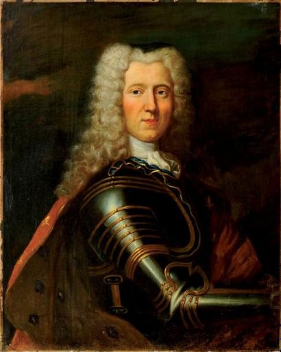 École française vers 1730, entourage de Jean Baptiste Oudry Portrait d'homme en armure....