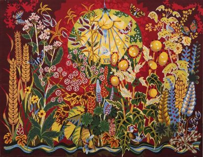 Simon CHAYE (né en 1930) Bel été, tapisserie rectangulaire en laine de couleurs au...