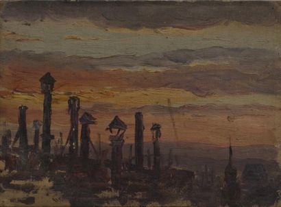 Jeanne LAUVERNAY- PETITJEAN (1875-1955) Cheminées et paysage de montagne. Deux huiles...