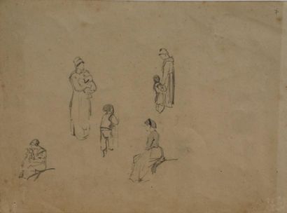Edmond PETITJEAN (1844-1925) Caricatures. Au dos : Etudes de figures. Dessin à la...