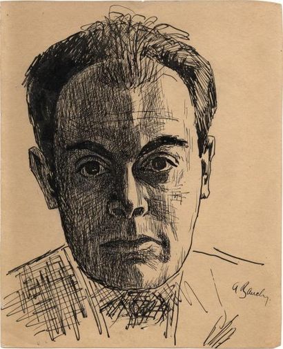 Aurel Bauh (1900-1964) Autoportrait, 1922. Encre de chine sur papier. Signé à l?angle...
