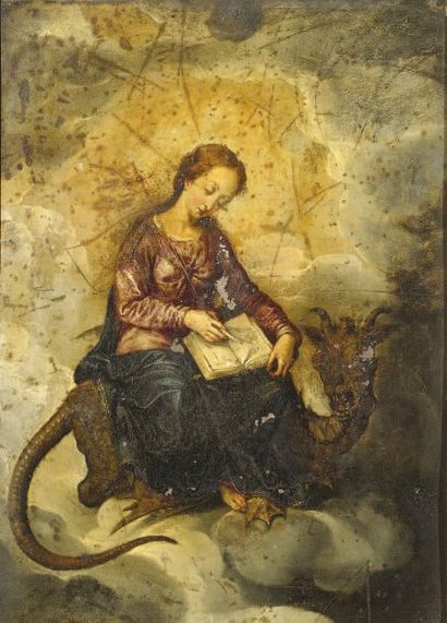 ATTRIBUÉ À HANS ROTTENHAMMER. (1564-1625). Vierge de l'Apocalypse. Cuivre, 25 x 18cm,...