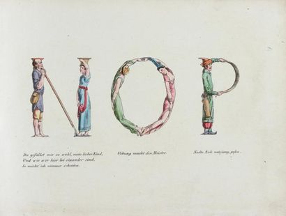 ADAM (Victor ) [Alphabet en énigme] 8 planches lithographiées et aquarellées dans...