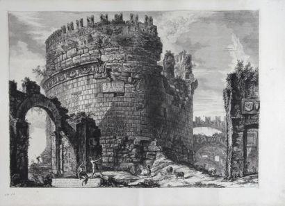 Giovanni Battista PIRANESI Planche tirée des Vedute di Roma, épreuve pliée en huit,...