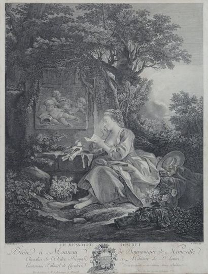 René GAILLARD (1719-1790), d'après François Boucher (1703-1770) «Le Messager discret»;...