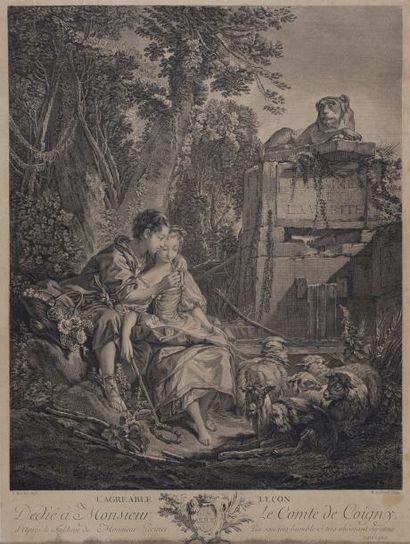 René GAILLARD (1719-1790), d'après François Boucher (1703-1770) «Le Messager discret»;...
