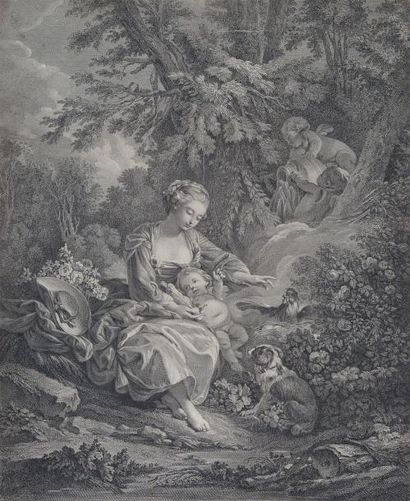 René GAILLARD (1719-1790), d'après François Boucher (1703-1770) «La fécondité» Gravure...
