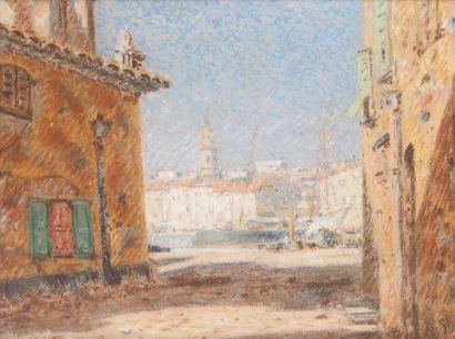 Auguste PEGURIER (1856-1936) «Port de Saint-Tropez» Pastel monogrammé en bas à droite....