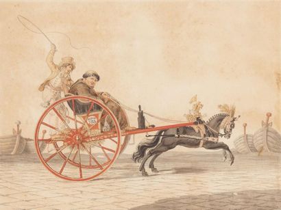 Frederik KAISER «La calèche napolitaine» et «Le cabriolet de Resina». Traits gravés...