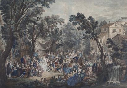 Jean-Antoine WATTEAU, (1684-1721), d´après Ensemble de deux estampes encadrées. Gravé...