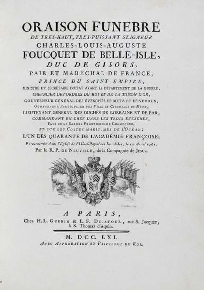FREY DE NEUVILLE (Charles) Oraison funèbre de... Charles-Louis-Auguste Foucquet de...