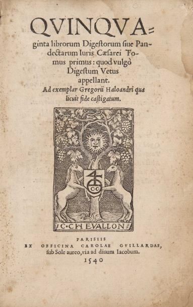 null [Livres du XVIe s.] [JUSTINIEN]; HALOANDER (Gregor), [Ed.]. Quinquaginta librorum...