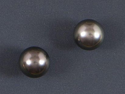 null Paire de boutons d'oreille en or jaune (disp<3 g) ornée d'une perle de culture...