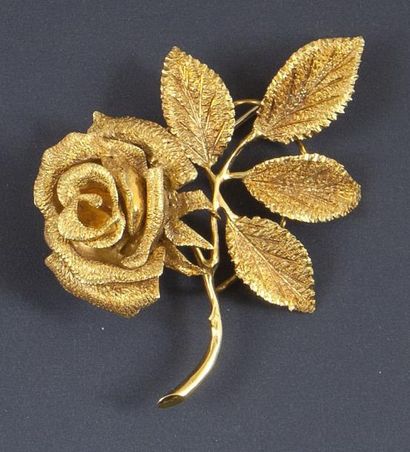 null Broche en or en forme de rosier fleuri, poids: 16 g