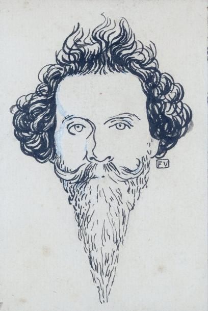 [ZO D'AXA]. VALLOTTON (Félix) Portrait original de Zo d'Axa, à l'encre sur papier,...