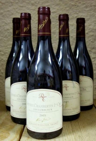 null 6 Bouteilles Gevrey Chambertin «Les Corbeaux» 2005 Rossignol Trapet Étiquettes...