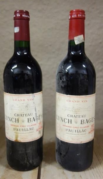 null 2 Bouteilles Château Lynch Bages 1993 Pauillac Étiquette tachée. Label stai...