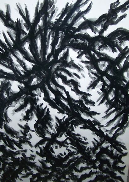 MARCEL DUMONT. (1921-1997). Abstraction, 1977. Encre noire sur papier, oeuvre originale...