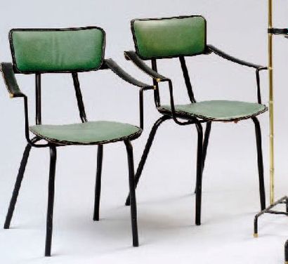 JACQUES ADNET (1900-1984). Paire de fauteuils à structure métallique entièrement...