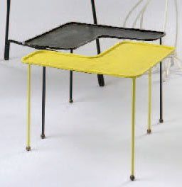 MATHIEU MATEGOT (1910-2001). Paire de tables basses modèle «Domino» laquées jaune...