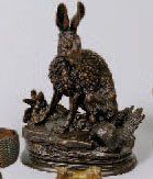 MOIGNIEZ, JULES, D'APRÈS. « Le lièvre et la tortue ». Sculpture en bronze à patine...