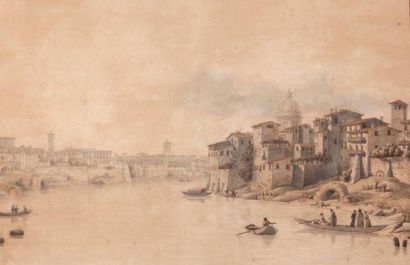 Victor Jean NICOLLE (1754 - 1826) Vue de Florence. Plume et encre brune, aquarelle....