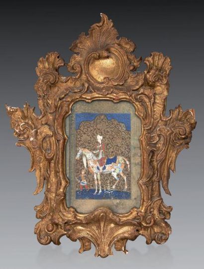 null Cavalier sur un cheval composite, Iran, style safavide, XIXe siècle. Gouache...