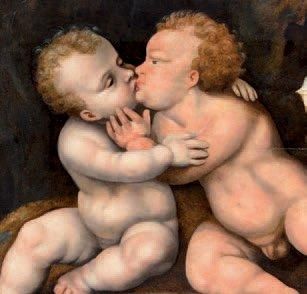 École FLAMANDE de la n du XVIe siècle, suiveur de Joos van CLEVE Le baiser de l'Enfant...