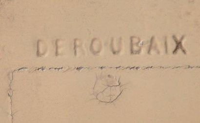 JULES DEROUBAIX (1904-1979) Petit meuble bibliothèque en bois cintré laqué ivoire...