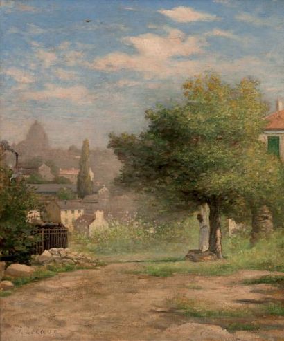 JULES LE COEUR (1832-1882) Vue du Val de Grâce. Toile signée en bas à gauche. Réentoilage....