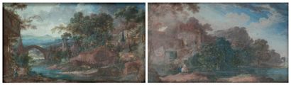 Pierre-Antoine PATEL (1648-1707) «Paire de paysages classiques». Paire de gouaches...
