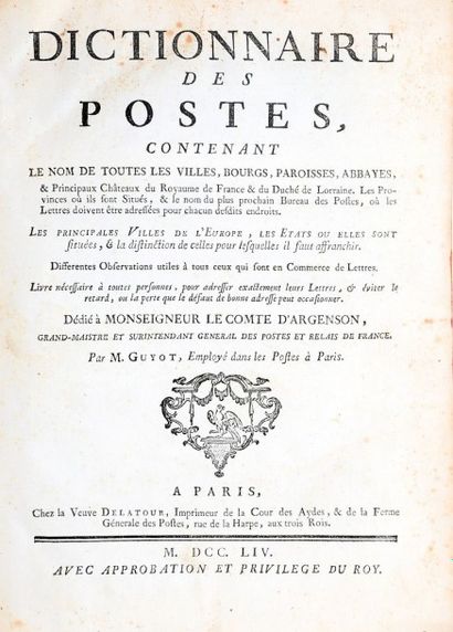 GUYOT Dictionnaire des Postes contenant le nom de toutes les villes et bourgs......